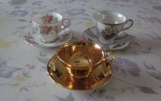 3 Vintage Tea Cup And Saucers Royal Winton Stafford England Japan Bone China