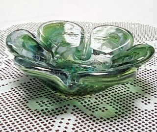 Vintage Handmade Glass Ashtray Flower Shaped Green,  White,  Amber,  Teal