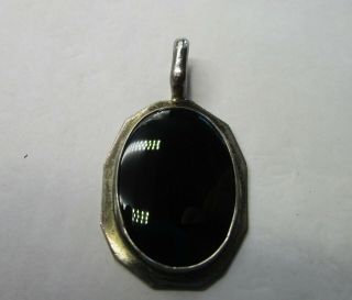 Vintage SIGNED B Sterling Silver BLACK ONYX PENDANT CHARM Oval Hex Shape 1 1/2 
