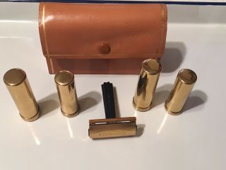 Vtg Gold Gillette Shaving Travel Collect Display Leather Case Men’s Grooming