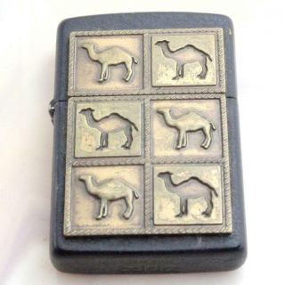 Vintage Zippo Lighter - " Camel/the Herd " Brass & Black Crackle Finish - Fired