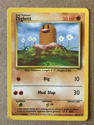 Old Vintage Wotc Pokemon Card Base Rare Sideways Error Misprint Diglett 47/102