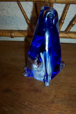 Vintage Murano Italy Art Glass Penguin Paperweight With Baby Penguins 2