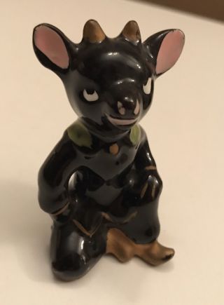 Vtg Ceramic Redware - Black Glaze Billy Goat/sheep Figurine Red Clay Pottery Japan