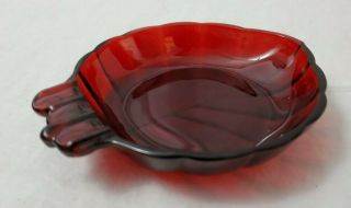 Vintage Anchor Hocking Depression Glass 1930s Royal Ruby Leaf Shape Ashtray