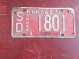 License Plate Tag Kansas Truck Sd 1801 1971 Farm Vintage Rustic