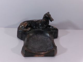 Vintage Bronze Metal Borzoi Dog Ashtray