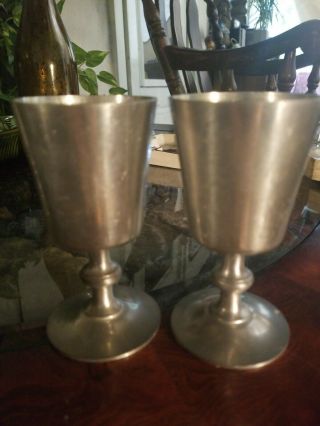 2 Vintage Pewter Goblet Wine Glass Woodbury Pewterers Hallmark Touch Mark R