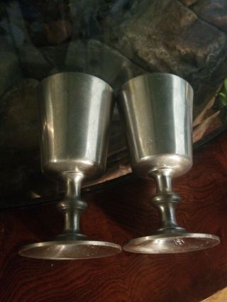 2 Vintage Pewter Goblet Wine Glass Woodbury Pewterers Hallmark Touch Mark R 4