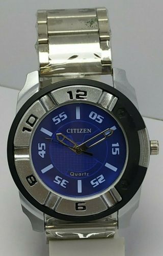 Rare Vintage Citizen Quartz Blue Dial Wrist Watch For Men 
