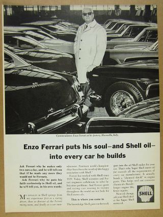 1966 Enzo Ferrari At Factory Photo Shell Oil Vintage Print Ad