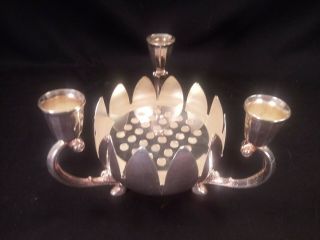 Vintage F B Rogers Silverplate Lotus Flower Frog & 3 Candle Holder Centerpiece