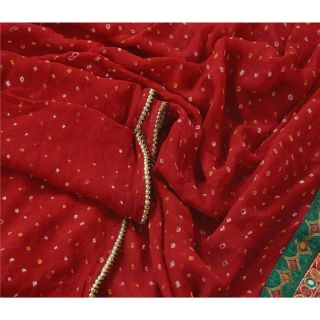 Sanskriti Vintage Dupatta Long Stole Pure Georgette Silk Embroidered Bandhani 2