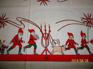 Vintage Christmas Elves Table Runner 22  X 58  Printed Cotton