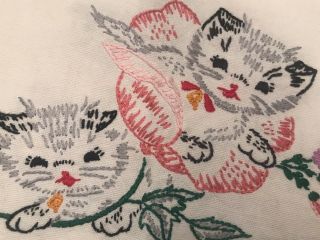 Vintage Cat Lover Lace Table Runner Or Dresser Scarves Hand Embroidered