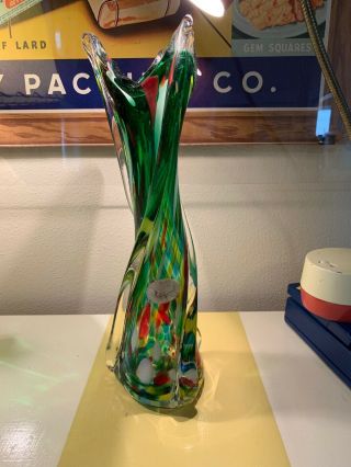 Vintage J.  I.  Co.  Murano Glass Vase Venetian Italy 13” Gondola Sticker Ji Co.