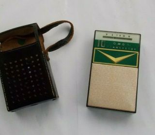 Rare Vintage O.  M.  G.  S.  10 Transistor Am Portable Radio Collectible & Case Look Nr