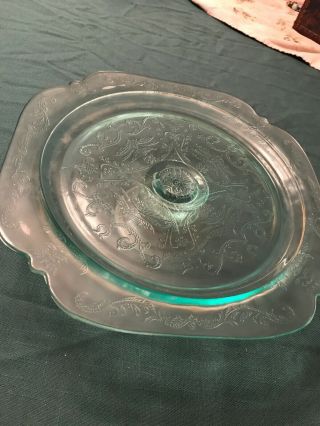 Vtg Federal Glass Madrid Teal,  Aqua Pedestal Cake Plate Serving Dish Depression