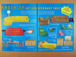 1958 Kroehler Furniture 65th Anniversary Sofa Chair Table Vintage Print Ad