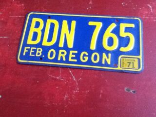 License Plate Tag Oregon Bdn 765 1971 Vintage Rustic Usa