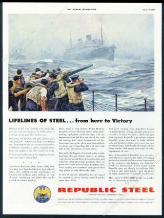 1942 Anton Otto Fischer Wwii Ship Convoy Art Republic Steel Vintage Print Ad