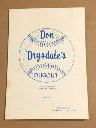 Menu From Don Drysdale 