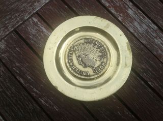 Vintage Heavy Pew - Ta - Rex Metal Coin Dish 1908 Indian Head Cent Image