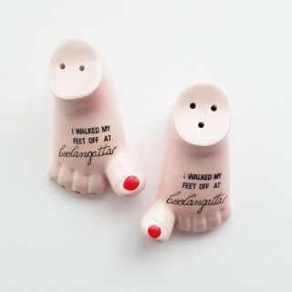 Vintage Boolangatta Souvenir Feet Salt & Pepper Shakers Set Ceramic Kitsch Retro