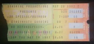 38 Special/rainbow Vintage Rock Concert Ticket Stub Cincinnati Ohio 5/20/82