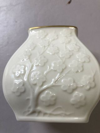 Vintage Lenox Made In Usa Small Ivory Floral Vase Signature 24k Gold Plate Rim