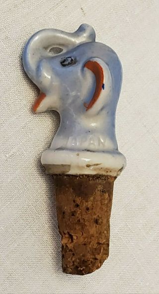 Vintage Porcelain Elephant Head Figure Bottle Stopper Japan Ceramic