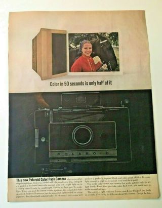 Vintage Ad Print Polaroid Colir Pack Camera,  " Color In 50 Seconds " 1963