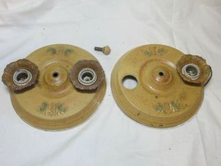 Pair Vintage Antique Ceiling Light Fixtures For Repair 10 " Diameter Steel
