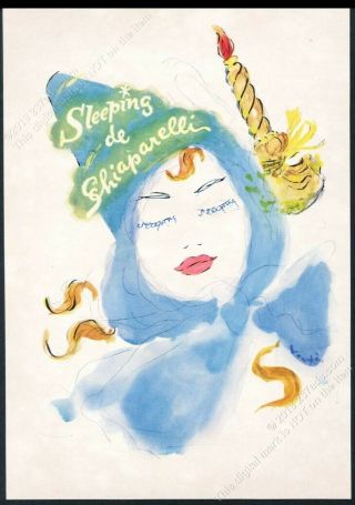 1948 Sleeping De Schiaparelli Perfume Vertes Woman Art Vintage Print Ad