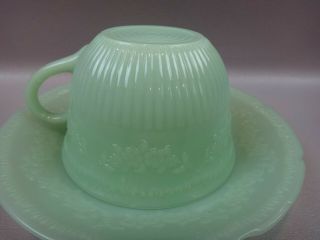 Vintage FIRE KING Jadeite ALICE Pattern Tea Cup and Saucer Set 4