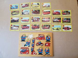 Fireman Vintage Puzzle And Full Set Of 22 Vintage Fire Engine Cards - 1983