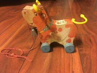 Vintage 1961 Fisher Price Bossy Bell Cow Pull Toy