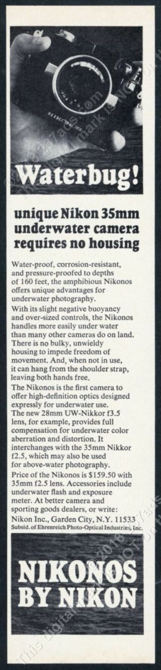 1966 Nikonos Underwater Camera Photo Nikon Vintage Print Ad