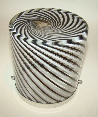 Vintage Glass Ice bucket with Chrome Murano style black and white swirl no top 5