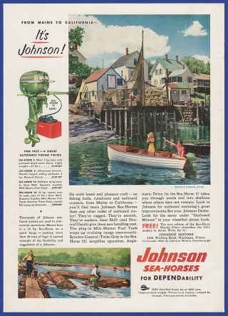 Vintage 1952 Johnson Sea - Horse 25 Outboard Motors Boating 1950 