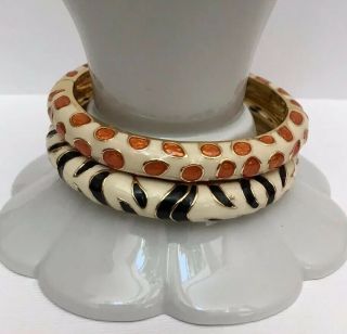 Vintage Kenneth Jay Lane Kjl 2006 Enamel Leopard Clamper Bracelets - Set Of 2