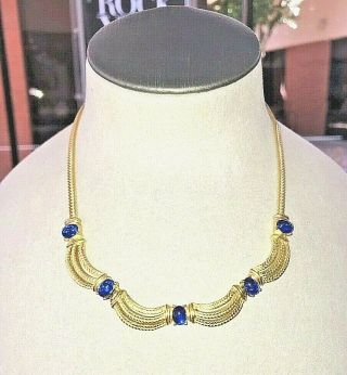 Trifari Tm Vintage 16 " Necklace With Neon Blue Glass Stones