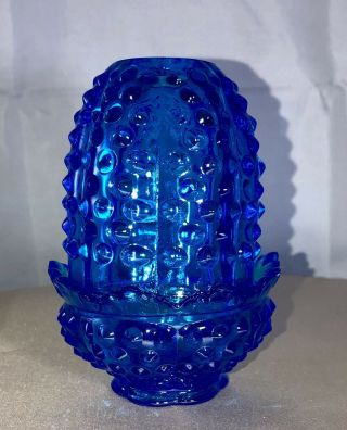 Vintage Fenton Scalloped Colonial Blue Hobnail Fairy Candle Light