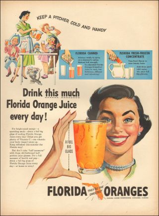 1951 Vintage Beverage Ad Florida Orange Juice Canned & Fresh Frozen 021218