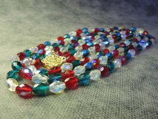 Vintage Bohemian 3 - Row Green,  Red&clear Faceted Aurora Borealis Glass Necklace