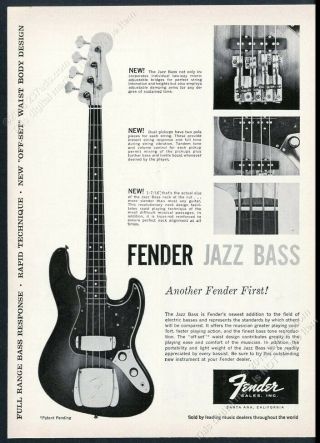 1961 Fender Jazz Bass Guitar Photo Vintage Print Ad