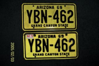 Vintage Set 2 Arizona State Automobile License Plates Front Back 1969 Tags