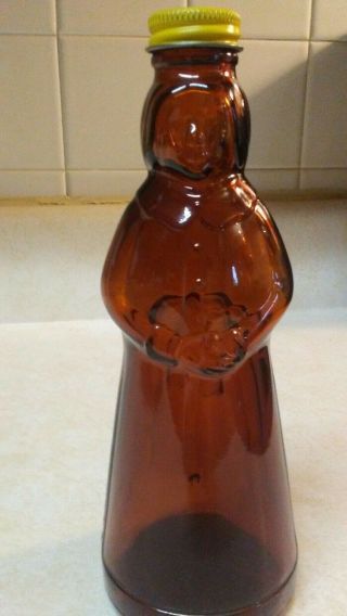 Vintage 1960s Mrs Butterworth Aunt Jemima Brown Glass Bottle Metal Cap