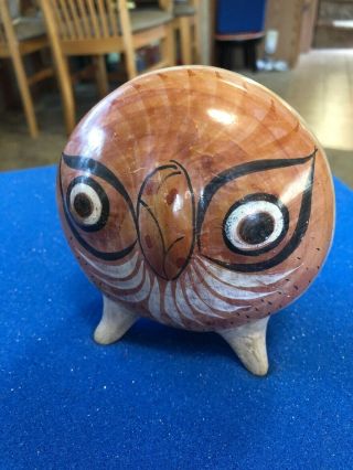 Mexican Folk Art Vintage Tonala Pottery Owl Figure El Rancho Bird Vtg