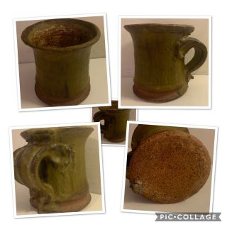 Vintage Studio Art Pottery Coffee Mugs Earthy Green Glazed